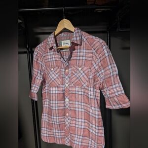All Saints Red and White Plaid Casual Shirt